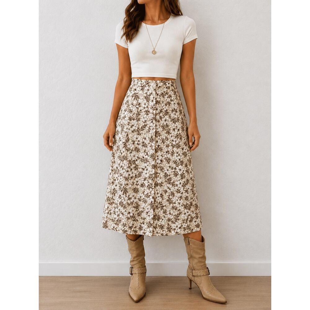 OLD NAVY Vintage Y2K Floral Button Front Midi Skirt Cottagecore Boho | Size 6